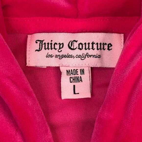 Juicy Couture Track Jacket Hoodie Womens L Pink Velour Hooded Full Zip Y2K Bling - Picture 3 of 11